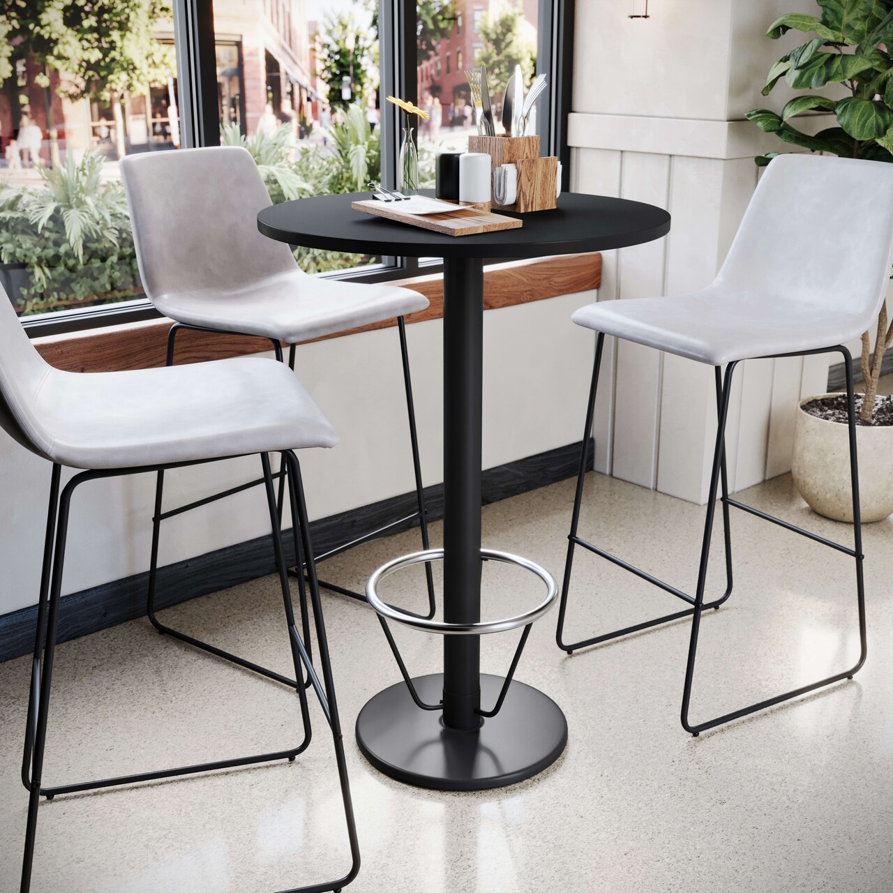 Emma and Oliver 30" Round Laminate Bar Table with 18" Round Foot Ring Base